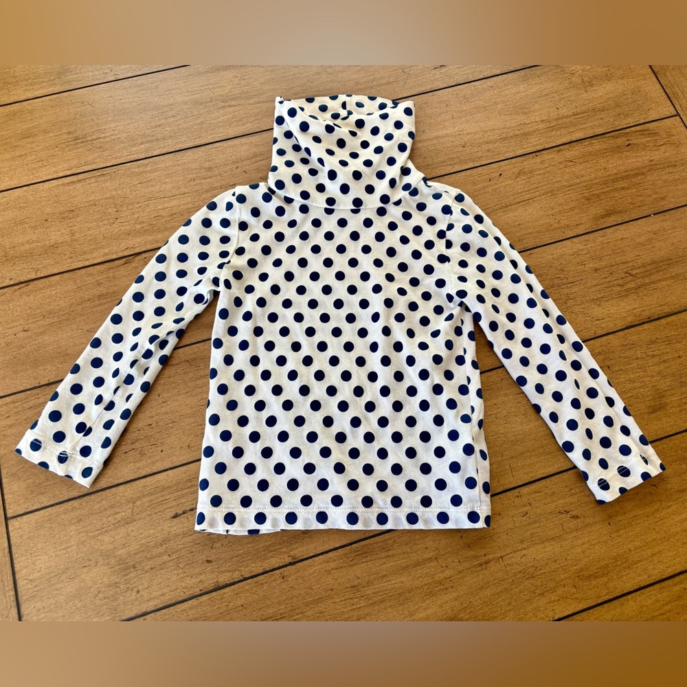 Crewcuts Tissue Turtleneck with Navy Blue Polka Dots, Size XXS (2/3T)